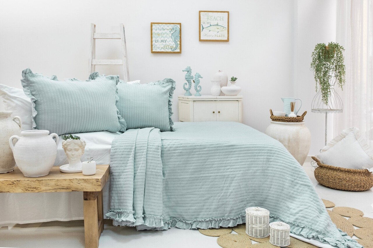 Set cuvertura pique dubla, L'essentiel Maison, Martha, Verde menta - imagine 4